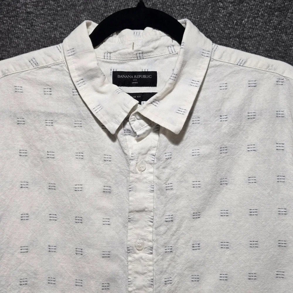 Banana Republic Shirt Mens XL Minimalist Linen Cotton Slim Fit Geometric Ivory